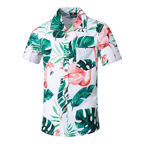 

Men's Going out Beach Boho / Punk & Gothic Plus Size Shirt - Geometric / Color Block / Check Print Green / Short Sleeve