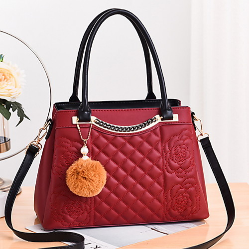 

Women's Zipper PU Top Handle Bag Solid Color Wine / Green / Black