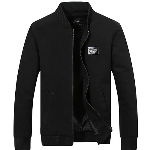 

Men's Daily Fall & Winter Regular Jacket, Color Block Stand Long Sleeve Polyester Black / Army Green / Blue
