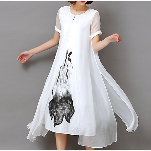 

Women's White Black Dress Shift Solid Color S M Loose