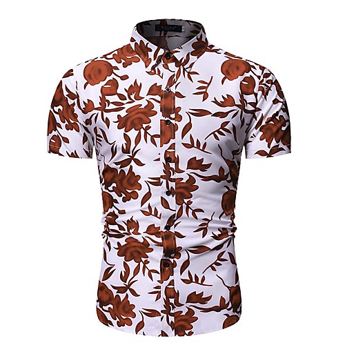 

Men's Floral Shirt - Cotton Daily Beach White / Black / Short Sleeve