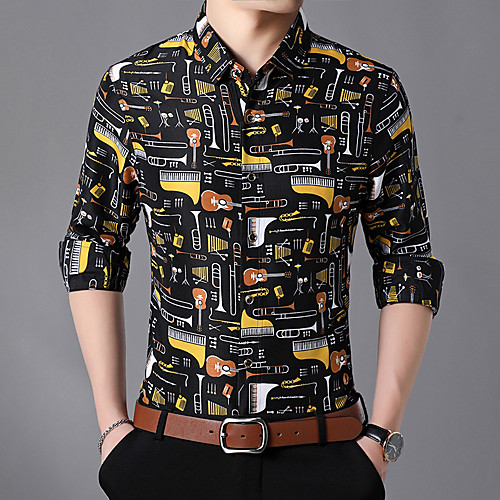 

Men's Daily Weekend Basic / Elegant Shirt - Color Block / 3D Black