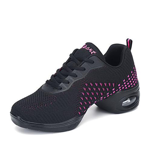 

Women's Dance Sneakers Knit Lace-up Sneaker Thick Heel Customizable Dance Shoes Black / Black / Red / White