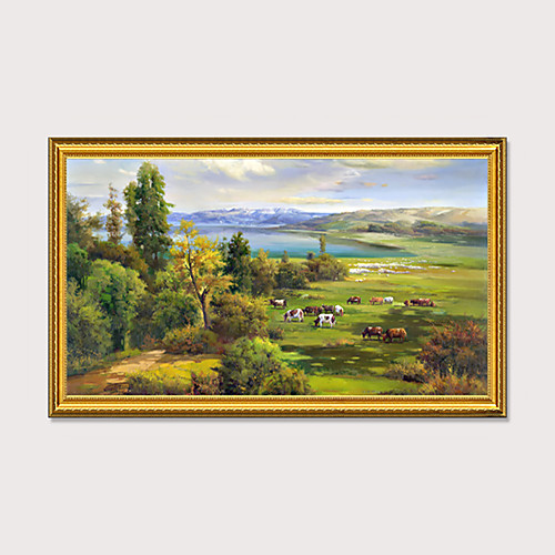 

Framed Art Printing Country Side Landscape Oil Painting With Wooden Frame Vintage Antique Wall Picture