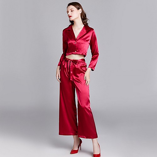 

Women's Shirt Collar Suits Pajamas Solid Colored