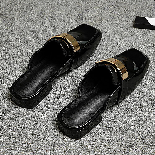 

Women's Slippers & Flip-Flops Flat Heel Square Toe Faux Leather Summer White / Black