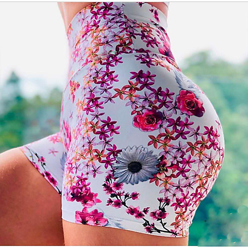 

Women's High Waist Yoga Shorts Ruched Butt Lifting 3D Print White Elastane Running Fitness Gym Workout Shorts Sport Activewear Quick Dry Butt Lift Tummy Control Stretchy Skinny