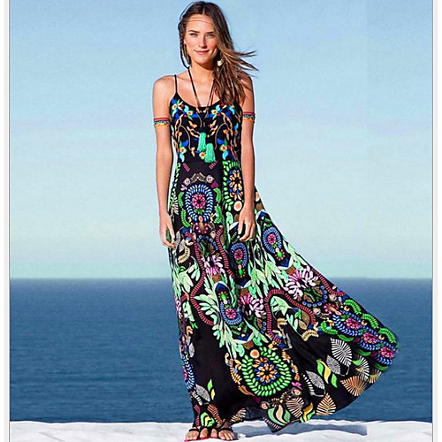 

Women's Black Dress Swing Print Strap V Neck S M / Cotton