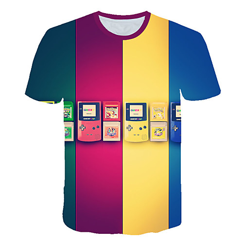 

Men's Daily Sports Street chic / Exaggerated T-shirt - Geometric / 3D / Machine Print Rainbow