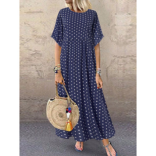 

Women's 2020 Maxi Wine Yellow Dress Casual Plus Size Abaya Spring & Summer Holiday Vacation Loose Polka Dot Print L XL