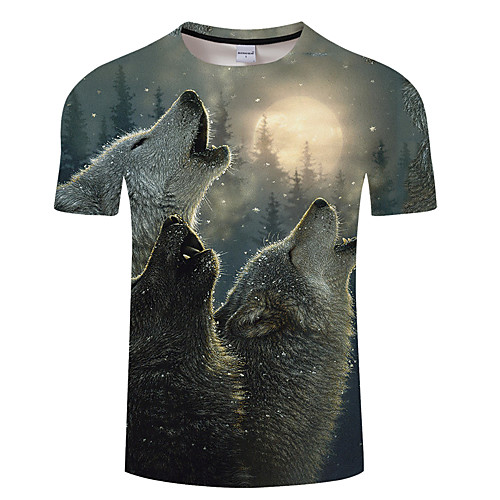 

Men's Daily Going out Exaggerated T-shirt - 3D / Animal Print Navy Blue