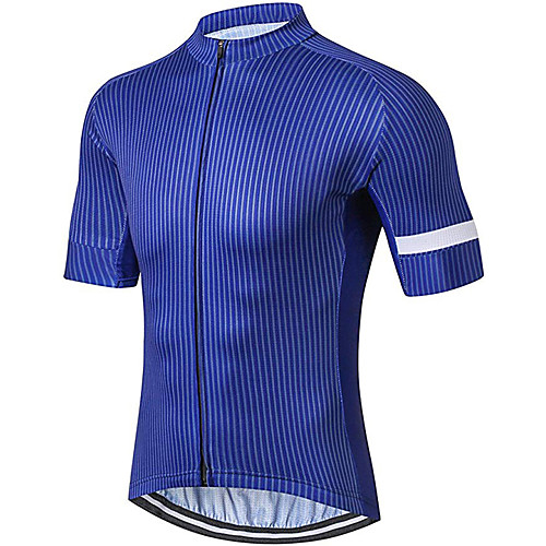 

21Grams Men's Short Sleeve Cycling Jersey 100% Polyester Blue Stripes Bike Jersey Top Mountain Bike MTB Road Bike Cycling UV Resistant Breathable Quick Dry Sports Clothing Apparel / Stretchy