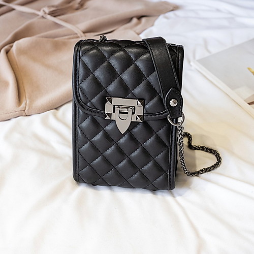 

Women's Zipper PU Crossbody Bag Solid Color Black