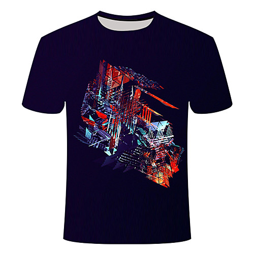 

Men's Daily Going out Basic T-shirt - Geometric / 3D / Abstract Print Black