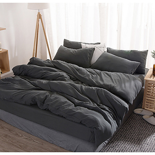 

Duvet Cover Sets 4 Piece Linen / Cotton Solid Colored White Printed Simple