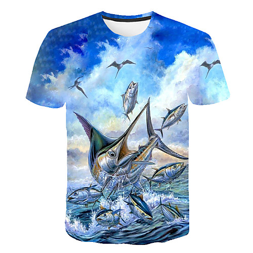 

Men's Daily Going out Vintage T-shirt - Geometric / 3D / Animal Print Blue