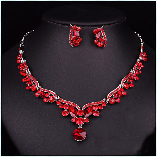 

Women's Silver Blue Red Synthetic Diamond Necklace Bow Bowknot Artistic Luxury Classic Romantic Chrome Silver Blue Red 45 cm Necklace Jewelry 3pcs For Wedding Party Evening Engagement Prom Birthday