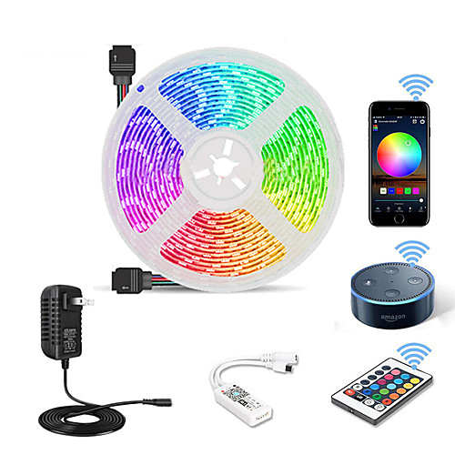 

5m 300 LEDs WiFi Kit Flexible Tiktok LED Strip Lights / Light Sets / RGB Strip Lights SMD3528 8mm 1 24Keys Remote Controller / 1 x 12V 2A Adapter 1 set Multi Color Waterproof / APP Control / Cuttable