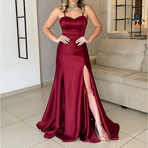 

A-Line Sweetheart Neckline Sweep / Brush Train Charmeuse Sexy / Red Formal Evening / Wedding Guest Dress with Split 2020