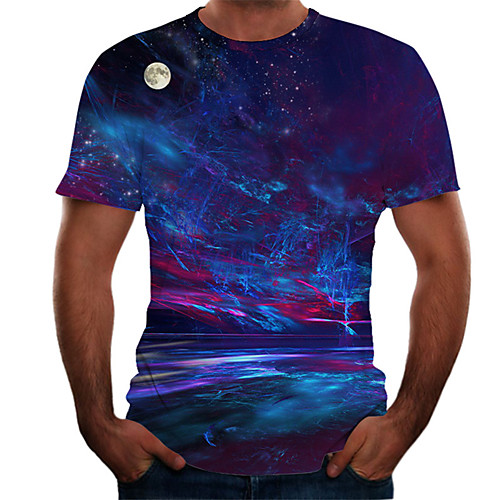 

Men's Daily Basic T-shirt - Color Block / 3D Print Blue