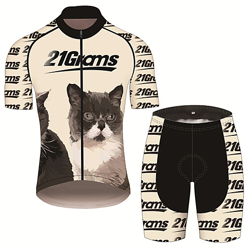 

21Grams Men's Short Sleeve Cycling Jersey with Shorts Black / Yellow Cat Animal Bike Clothing Suit UV Resistant Breathable 3D Pad Quick Dry Sweat-wicking Sports Cat Mountain Bike MTB Road Bike Cycling