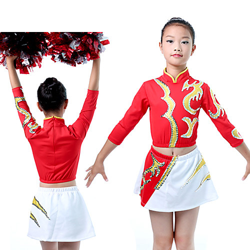 

Cheerleader Costume Uniform Women's Girls' Kids Skirt Spandex High Elasticity Handmade Half Sleeve Competition Dance Rhythmic Gymnastics Gymnastics Red