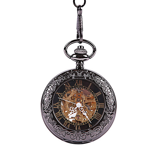 

Unisex Pocket Watch Mechanical manual-winding Vintage Style Titanium Alloy Black Hollow Engraving Creative Casual Watch Analog Casual - Black