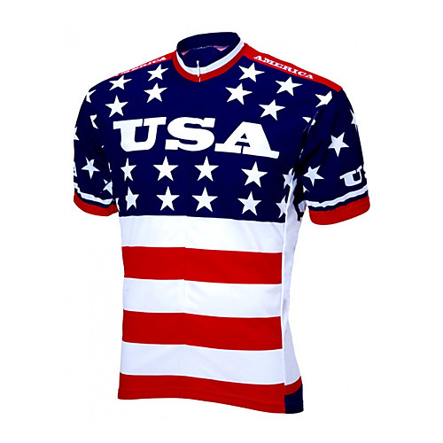 

21Grams Men's Short Sleeve Cycling Jersey 100% Polyester RedBlue American / USA Stars National Flag Bike Jersey Top Mountain Bike MTB Road Bike Cycling UV Resistant Breathable Quick Dry Sports