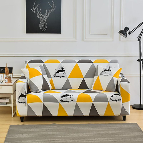 

Geometric Yellow Triangle Print Dustproof Stretch Slipcovers Stretch Sofa Cover Super Soft Fabric Couch Cover (You will Get 1 Throw Pillow Case as free Gift)
