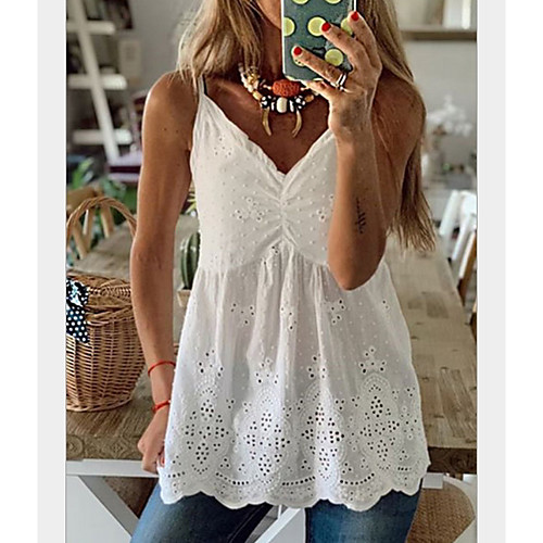 

Women's Daily Cotton Blouse - Solid Colored Strap White