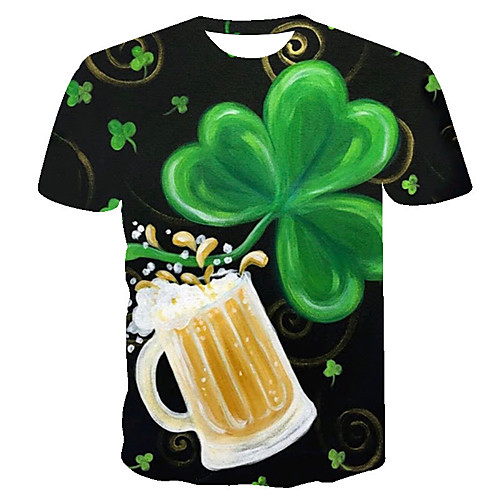

Men's Daily Going out Basic T-shirt - 3D / Beer Tropical Leaf, Print Black