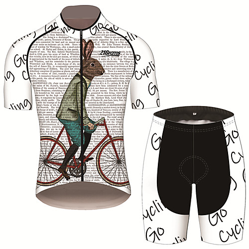 

21Grams Men's Short Sleeve Cycling Jersey with Shorts Black / White Animal Rabbit / Bunny Bike Clothing Suit UV Resistant Breathable 3D Pad Quick Dry Sweat-wicking Sports Animal Mountain Bike MTB