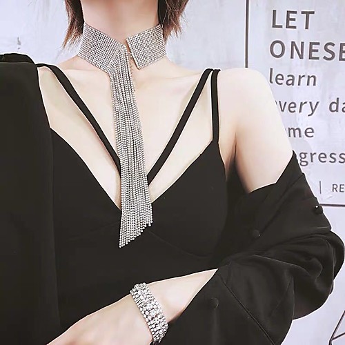 

Women's White Choker Necklace Collar Necklace Necklace Tennis Chain Statement Simple Luxury Trendy Copper Silver Plated Imitation Diamond Silver 45 cm Necklace Jewelry 1pc For Party Evening