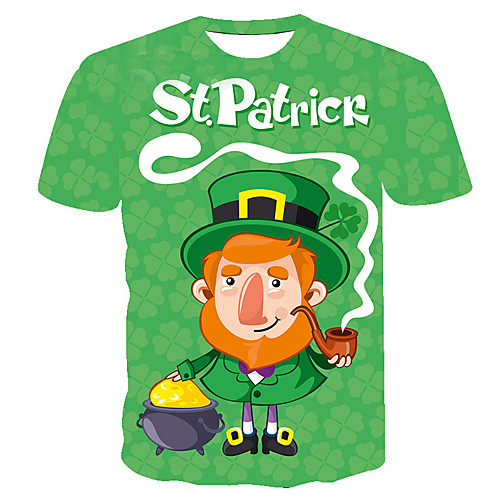 

Men's Daily Going out Basic T-shirt - 3D / Cartoon / Letter Print Green