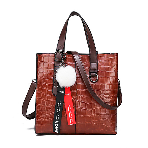 

Women's Pom-pom PU Top Handle Bag Crocodile Red / Brown / Black