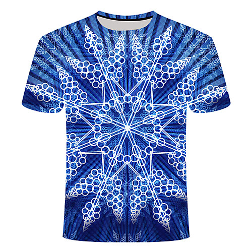 

Men's Daily Going out Basic T-shirt - 3D / Abstract / Visual Deception Print Blue