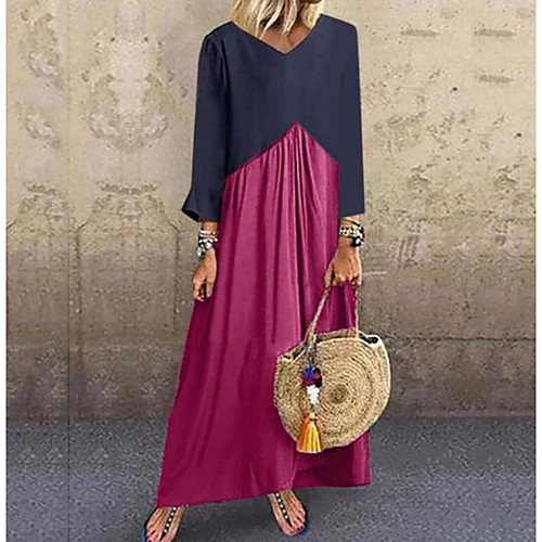 

Women's Maxi Purple Khaki Dress Swing Solid Color V Neck S M Loose