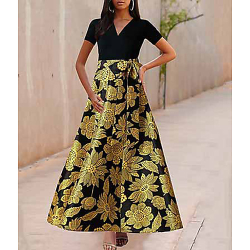 

Women's Maxi Red Green Dress A Line Floral V Neck S M