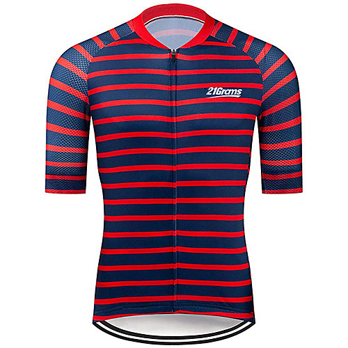 

21Grams Men's Short Sleeve Cycling Jersey 100% Polyester Black / Red Stripes Bike Jersey Top Mountain Bike MTB Road Bike Cycling UV Resistant Breathable Quick Dry Sports Clothing Apparel / Stretchy