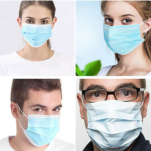 

100 pcs Personal Protective Equipment Face Mask Waterproof Disposable Protective Mask Durable Protection Nonwoven Melt Blown Fabric Filter CE Certified Certification High Quality 3-Ply Blue