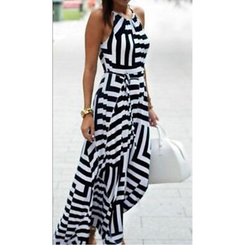 

Women's Maxi Black Dress Sheath Striped Strap S M
