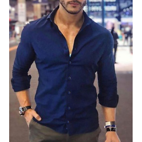 

Men's Daily Slim Shirt - Solid Colored Classic Collar Black / Long Sleeve / Spring / Fall