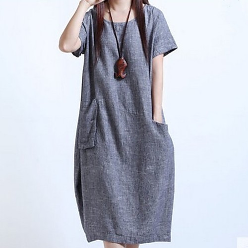 

Women's Gray Dress Loose Solid Color M L Loose