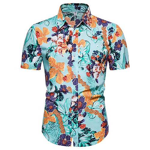 

Men's Daily Going out Basic / Exaggerated T-shirt - Floral / 3D Light Blue