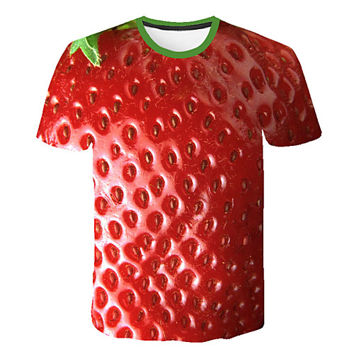 

Men's Daily Sports Basic / Exaggerated T-shirt - Color Block / 3D / Fruit Print Red