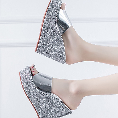 

Women's Sandals Wedge Heel Open Toe PU Summer Gold / Silver