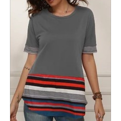 

Women's Daily T-shirt - Striped / Solid Colored Black