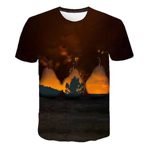 

Men's Daily Sports Basic / Exaggerated T-shirt - Color Block / 3D / Fruit Print Brown