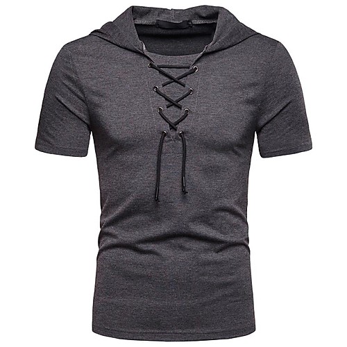 

Men's EU / US Size Graphic Solid Colored Slim T-shirt Basic Daily Hooded Wine / White / Light gray / Dark Gray / Black / Navy Blue / Short Sleeve