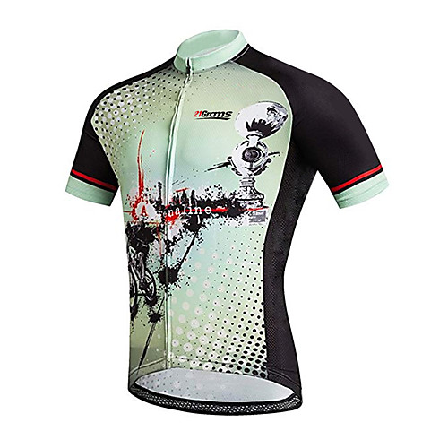 

21Grams Men's Short Sleeve Cycling Jersey Black / Green Polka Dot Novelty Bike Jersey Top Mountain Bike MTB Road Bike Cycling UV Resistant Breathable Quick Dry Sports Clothing Apparel / Stretchy
